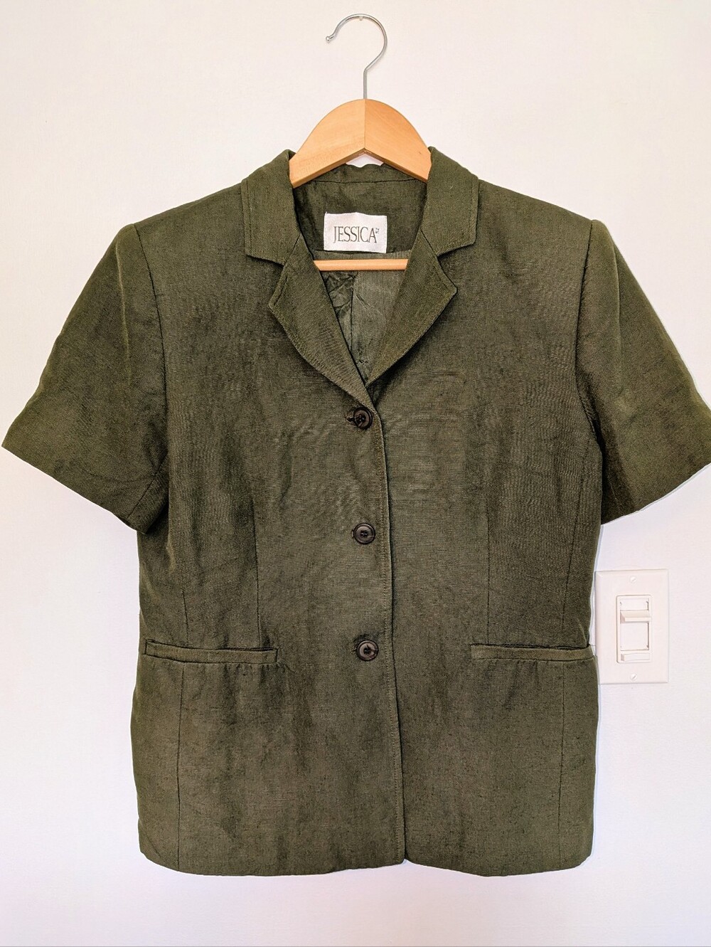 Jessica Olive Short-Sleeve Notch Lapel Blazer